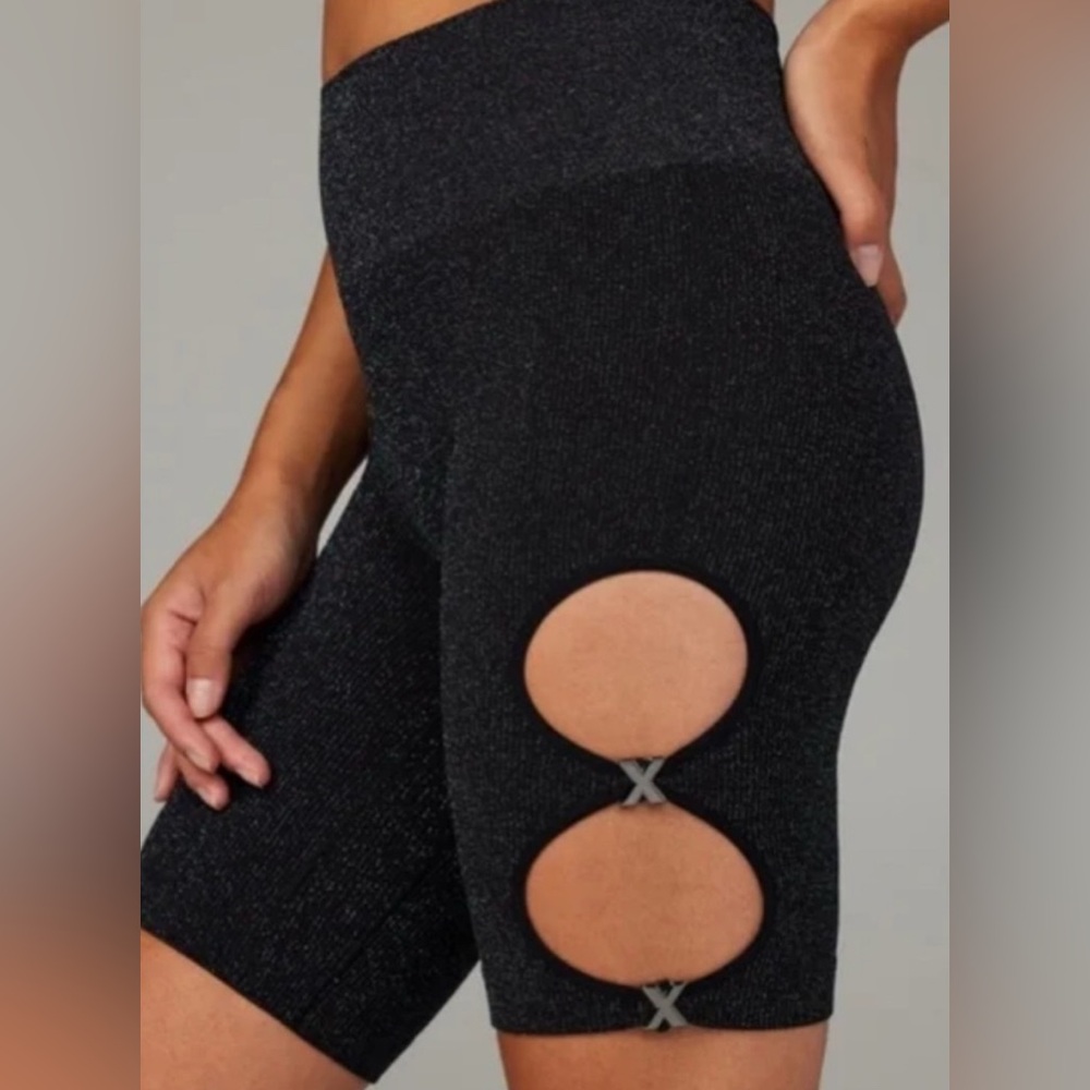 Savage Fenty Black Glittery Cut-Out Bike Shorts
